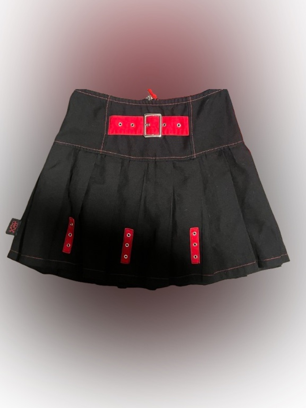 Royal Bones Black Mini Skirt with Red Belt Accents